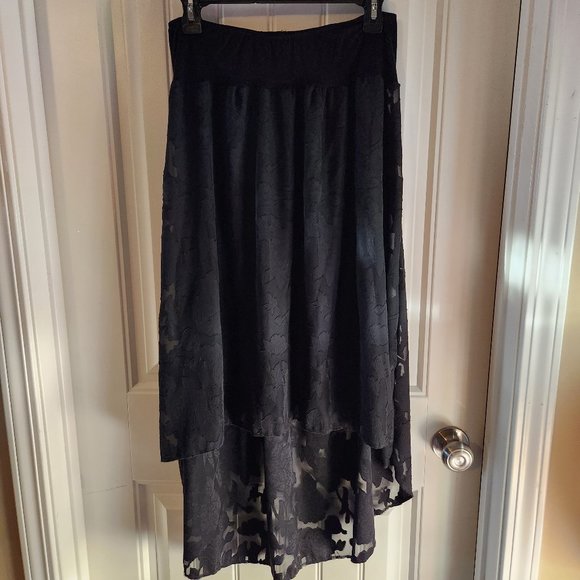 Dresses & Skirts - Semi-Sheer Black Rose High-Low Skirt with Stretchy Waist